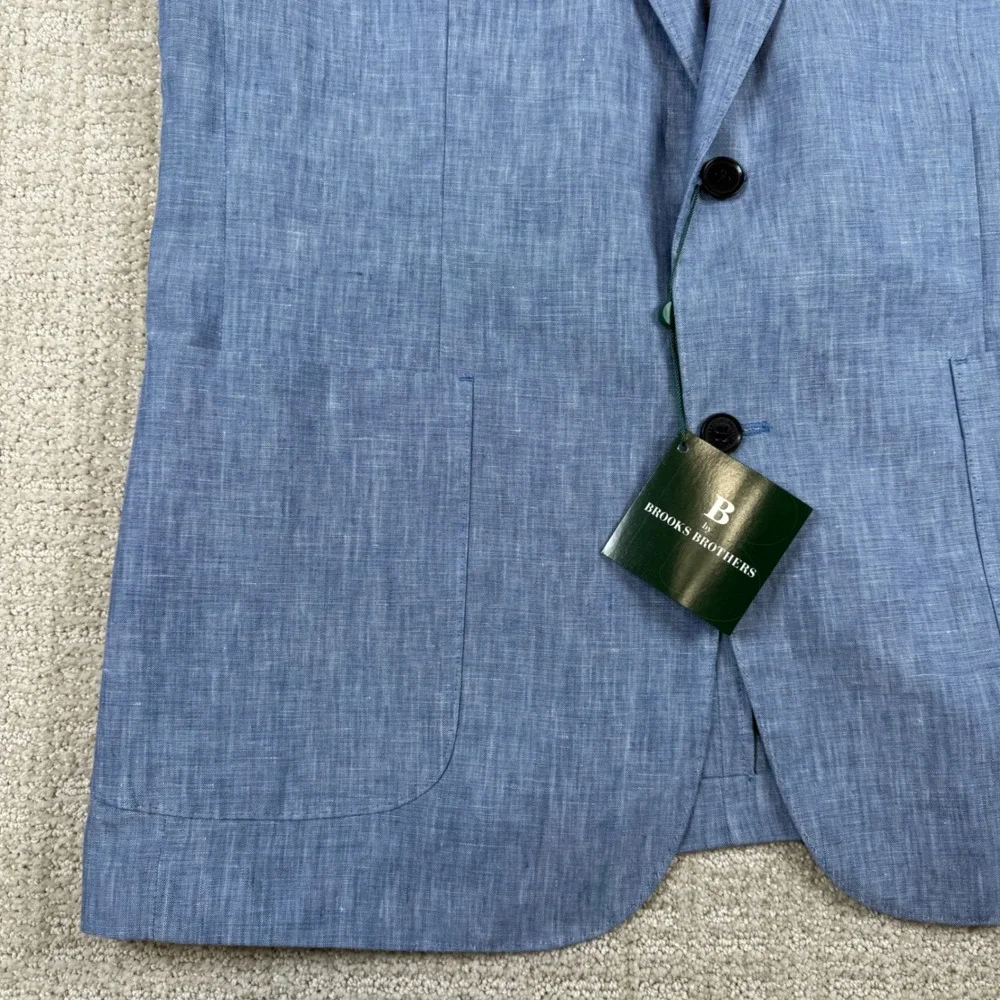 NEW Brooks Brothers Mens 42L Blue 100% Linen Two Button Sport Coat Blazer